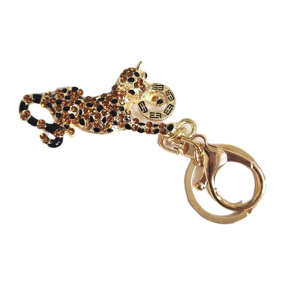 Effy Sparkly Rhinestone Panther Keychain Gold Tone Leopard Purse Charm Bling